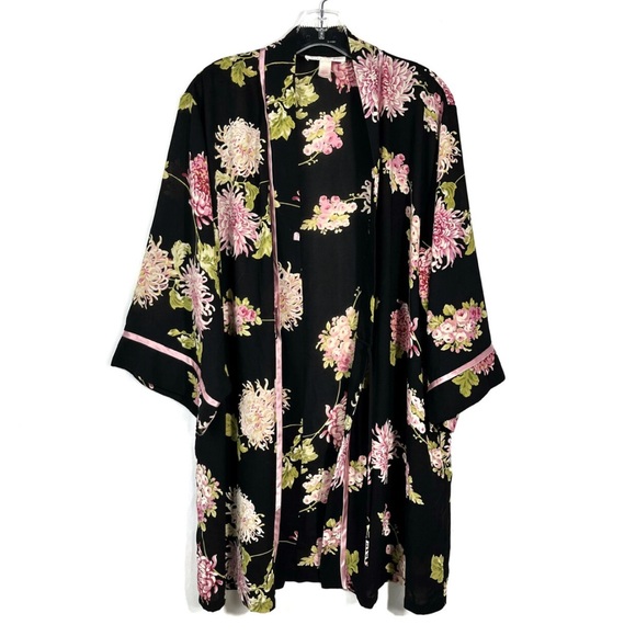 Oscar de la Renta Other - Oscar De La Renta Pink Label Vintage Y2K Black Floral Silky Tie Kimono Robe